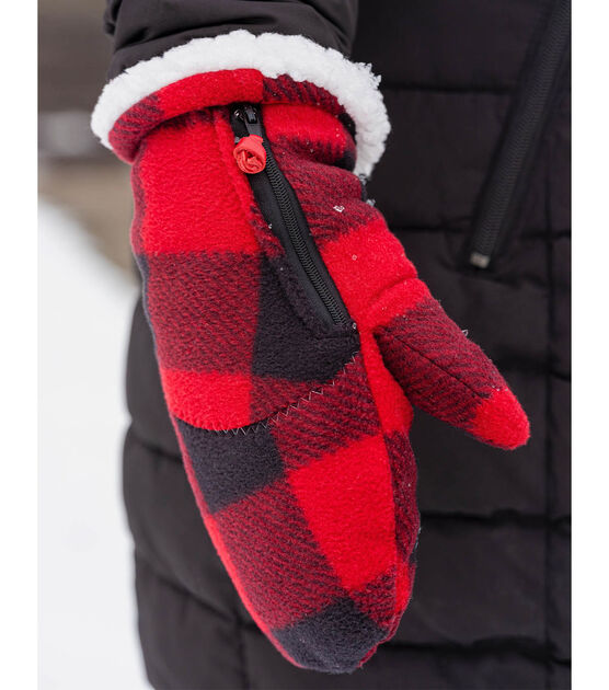 Sherpa Lined Fleece Mittens with Zipper Pocket
