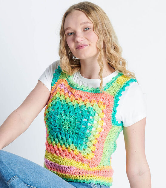 Red Heart Granny Square Crochet Retro Top