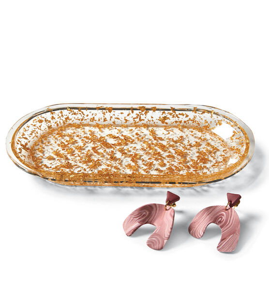 Gold Resin Tray and Clay Earrings