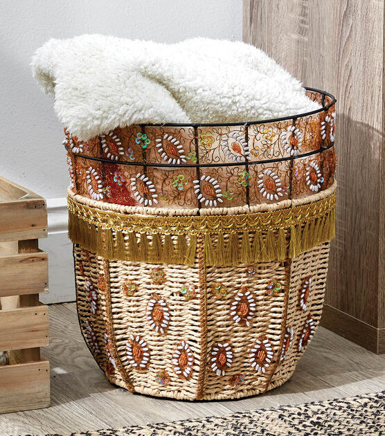 Boho Beaded Tassel Basket