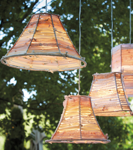 Fabric Strips Tied To Bare Wire Lamp Shade Vertical Lamp Redo