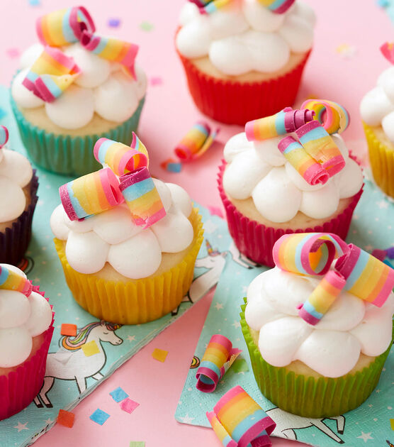 Rainbow Candy Curl Cupcakes