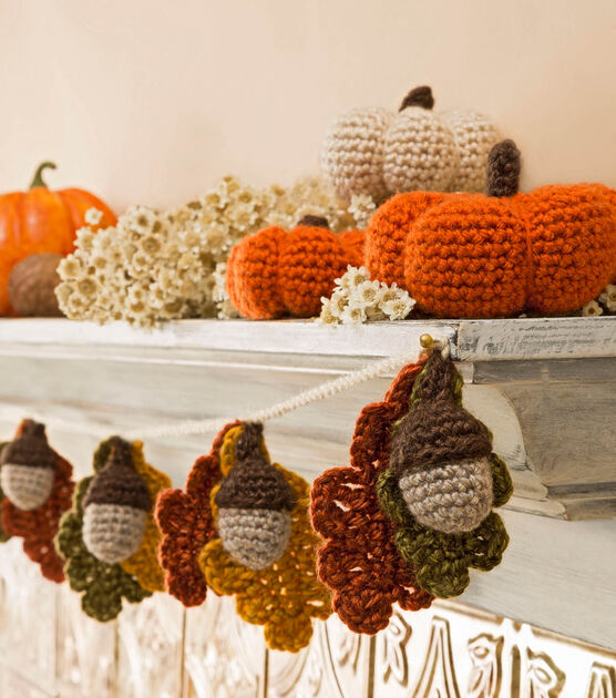 Acorn And Leaf Garland And Mini Crocheted Pumpkins