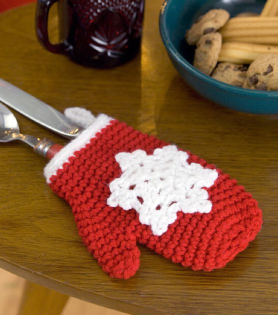 Red Heart Crochet Snowflake Mitten Ornaments