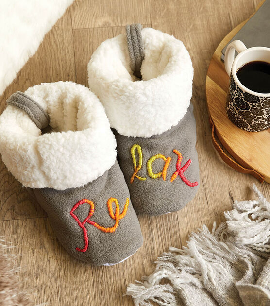 Fleece Sherpa Embroidered Relax Slippers