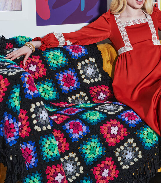 Fiesta Fringe Crochet Granny Square Blanket