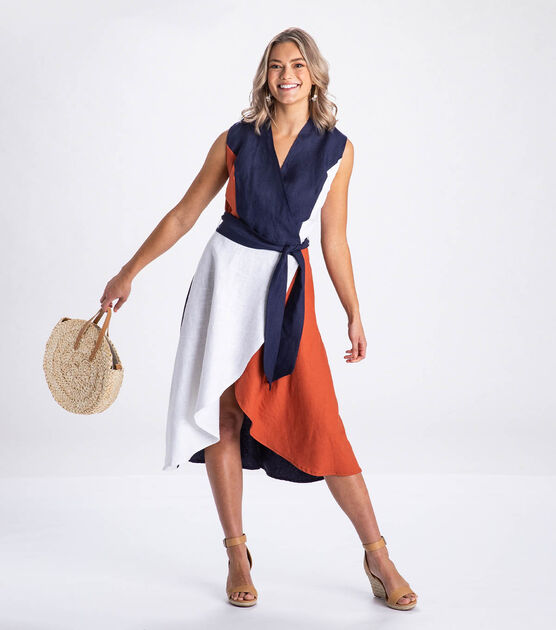 Linen Look Colorblock Wrap Summer Dress