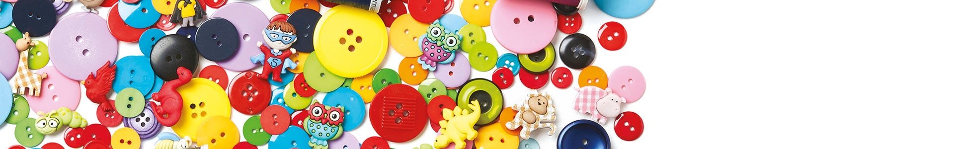 Grab our buttons in packs of various shapes, colors & sizes for craft & sewing projects.