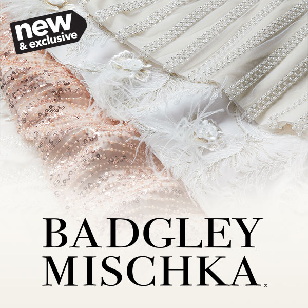 Bride wearing Badgley Mischka wedding dress fabric