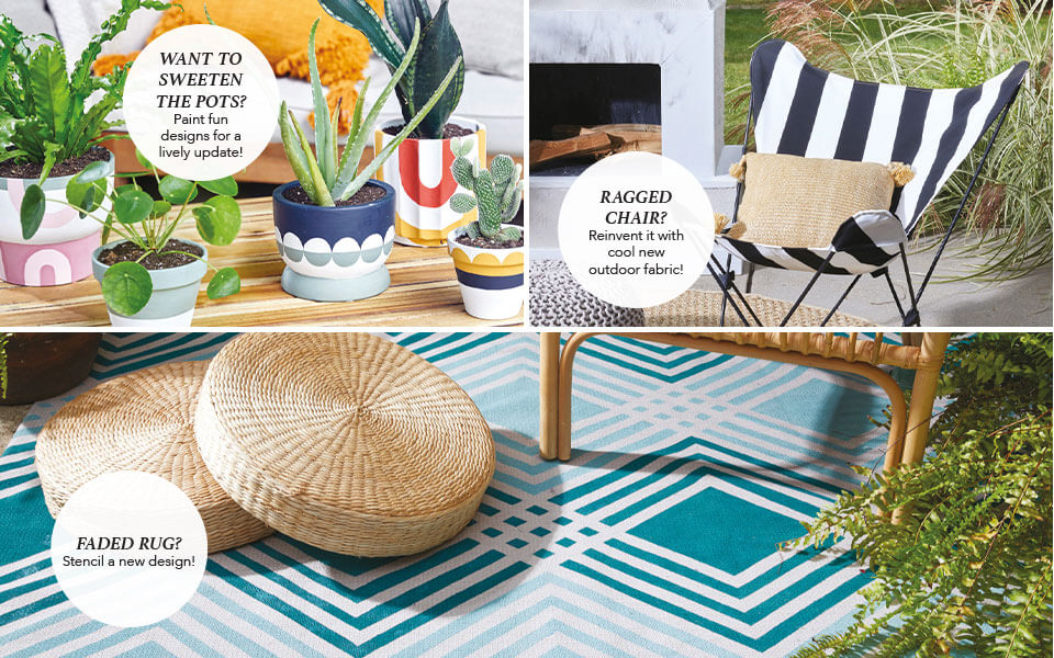 Upcycle project ideas for indoors. Reimagine your pots, chairs and rugs!