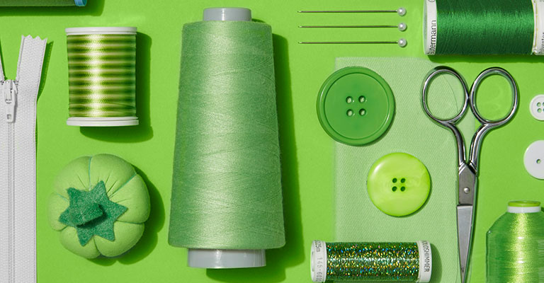 green sewing supplies