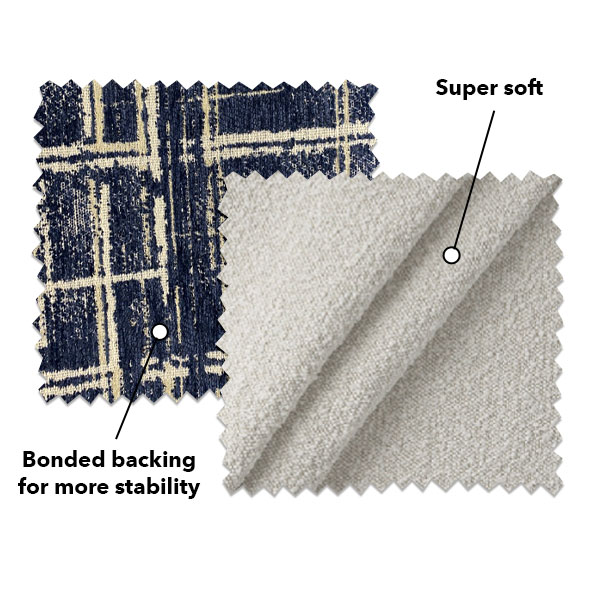 Super soft chenille fabrics have bonded backing for more stability