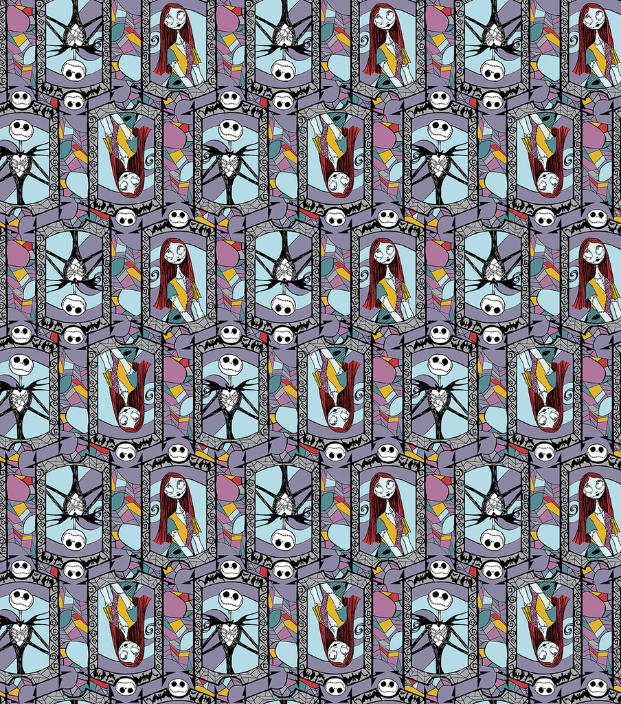 Nightmare Before Christmas Halloween Cotton Fabric Stained Glass
