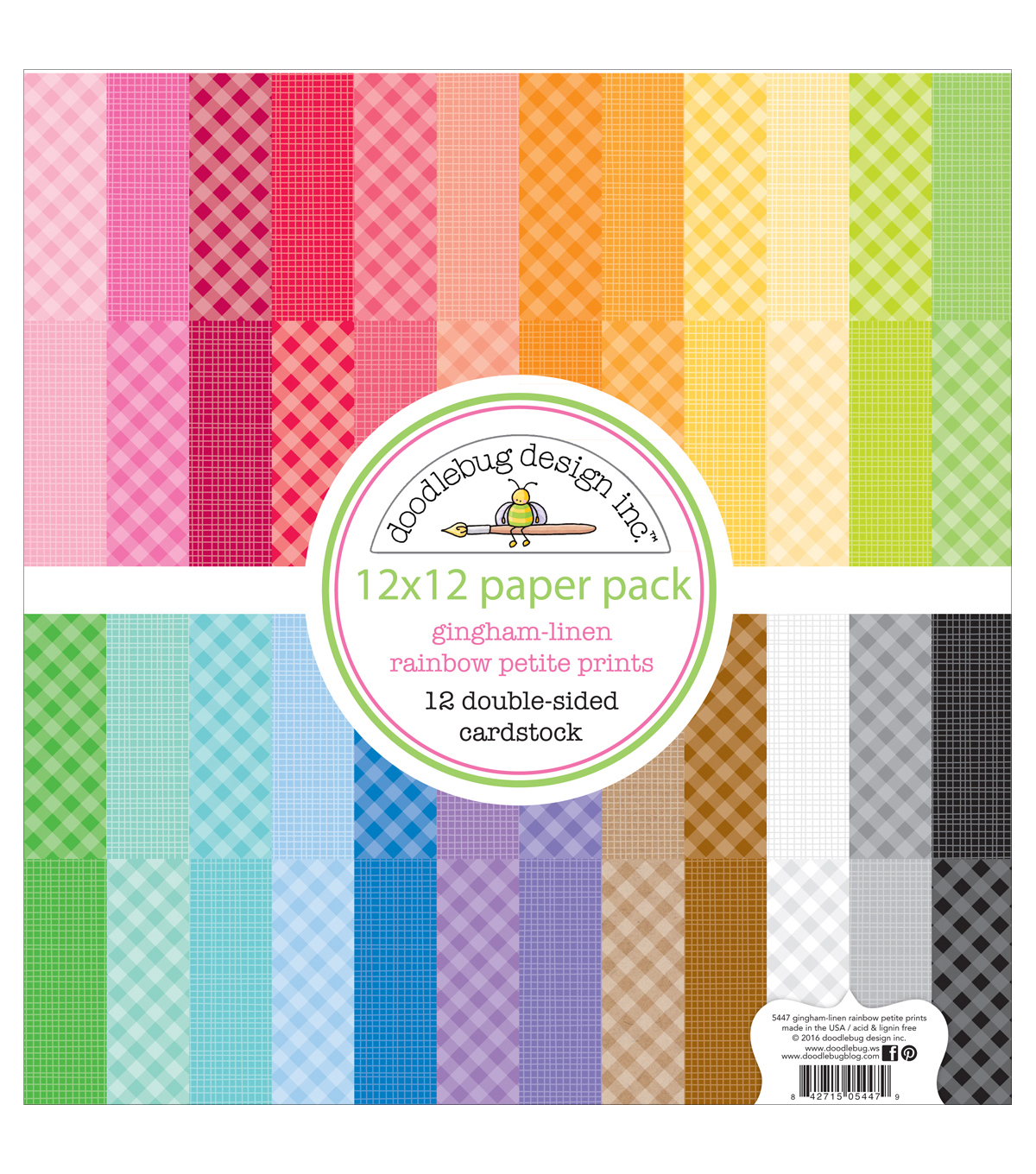 doodlebug petite prints gingham linen cardstock 12 x12 rainbow