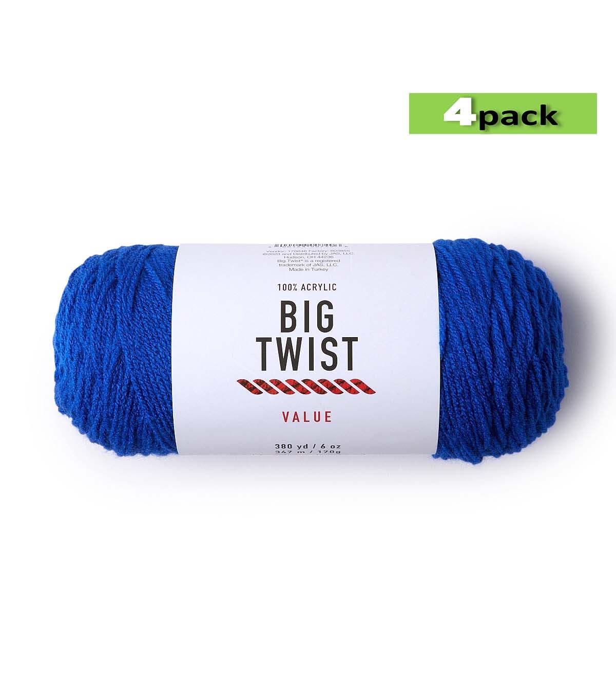 4pk Solid Blue Medium Weight Acrylic 380yd Value Yarn by Big Twist