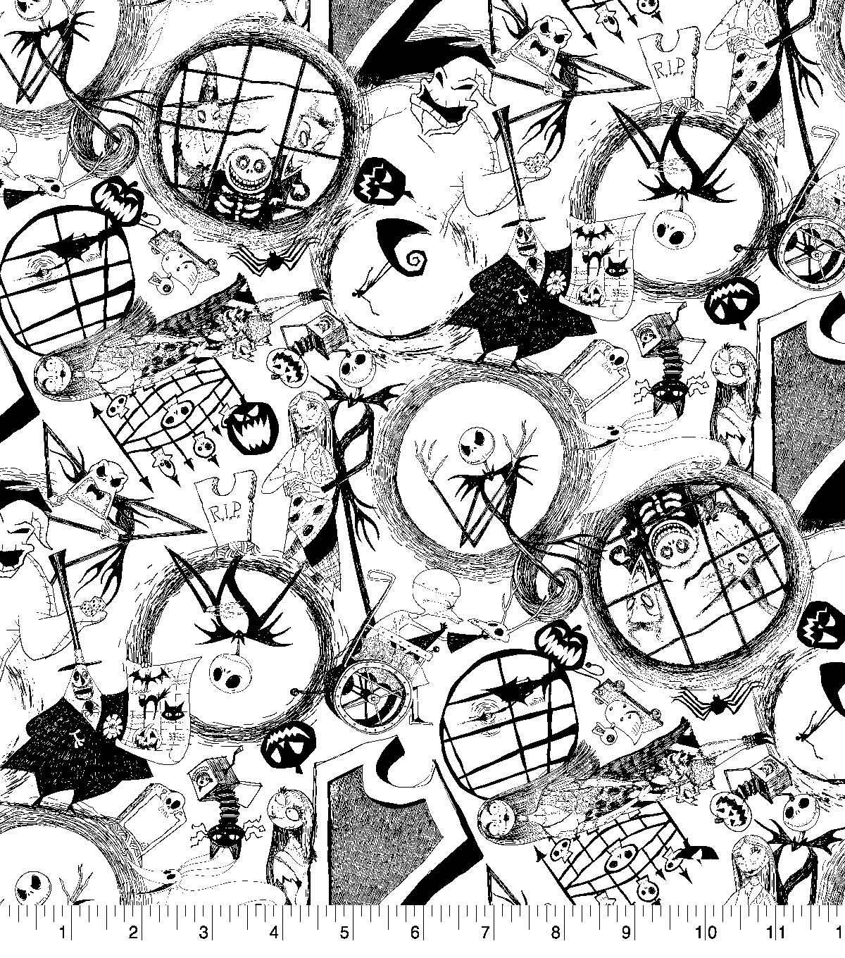 Disney Nightmare Before Christmas Halloween Knit Fabric Tossed - Disney Nightmare Before Christmas Halloween Knit Fabric Tossed