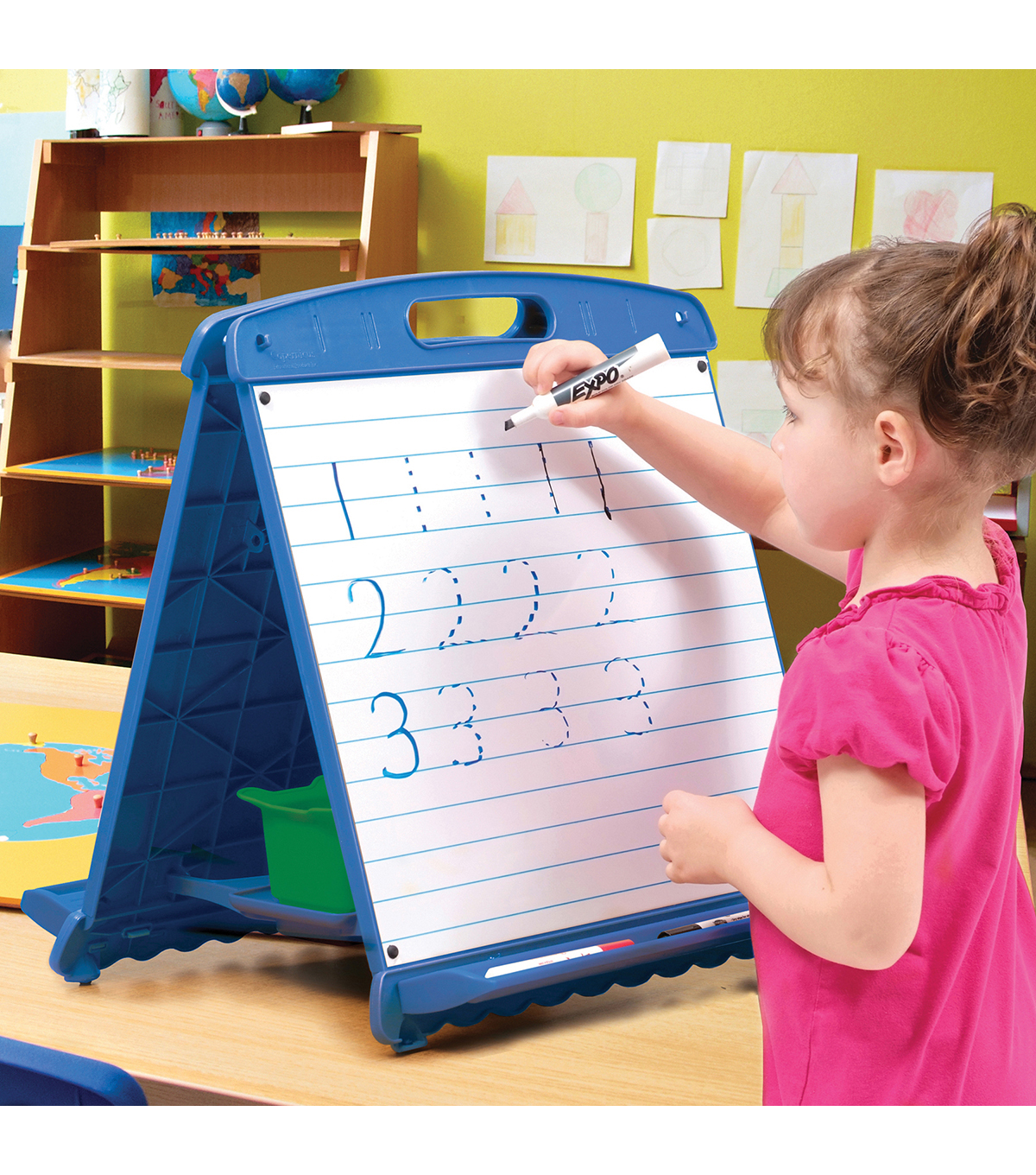 Tabletop Easel with Dry Erase Boards, Pocket Chart, and Storage Tubs