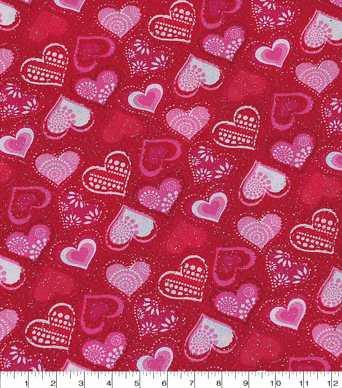 Patterned Hearts Red Glitter Valentine's Day Cotton Fabric | JOANN