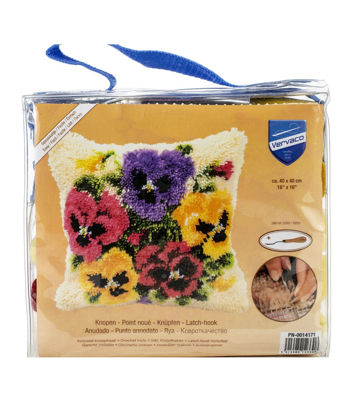 Pansies PN-0014171 Latch Hook Cushion Kit Flowers Vervaco 