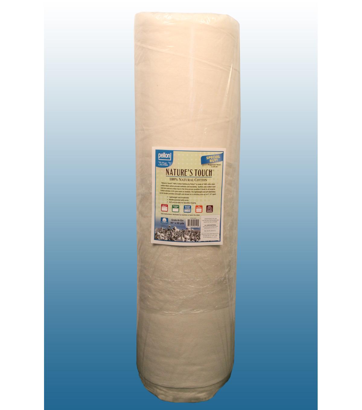 Pellon Natural Cotton W// Scrim Batting Roll Lightweight Durable Soft 90/" x 25 yd