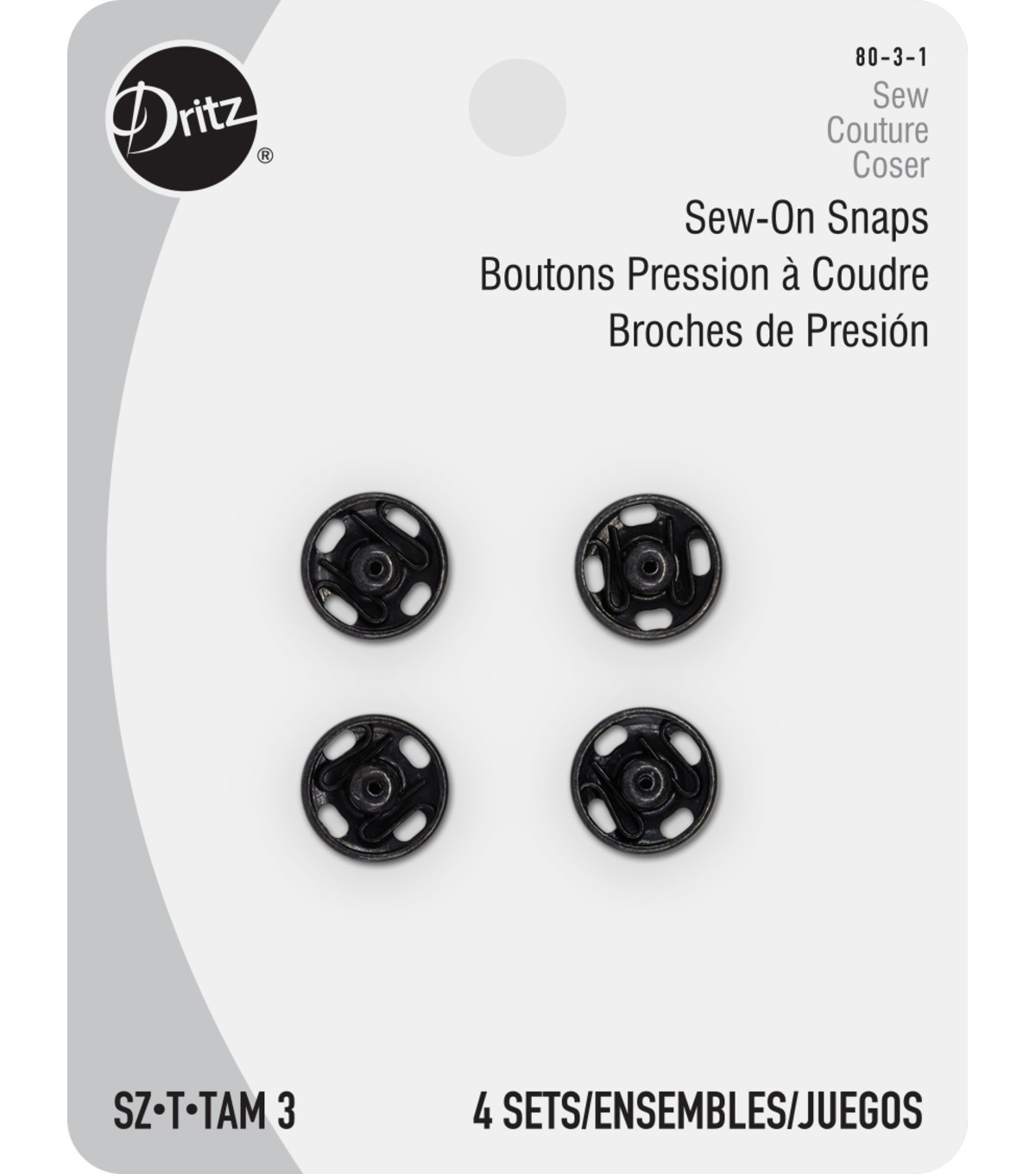 Black Dritz 80-30-1 Sew-On Snaps Size 3//0 12-Count