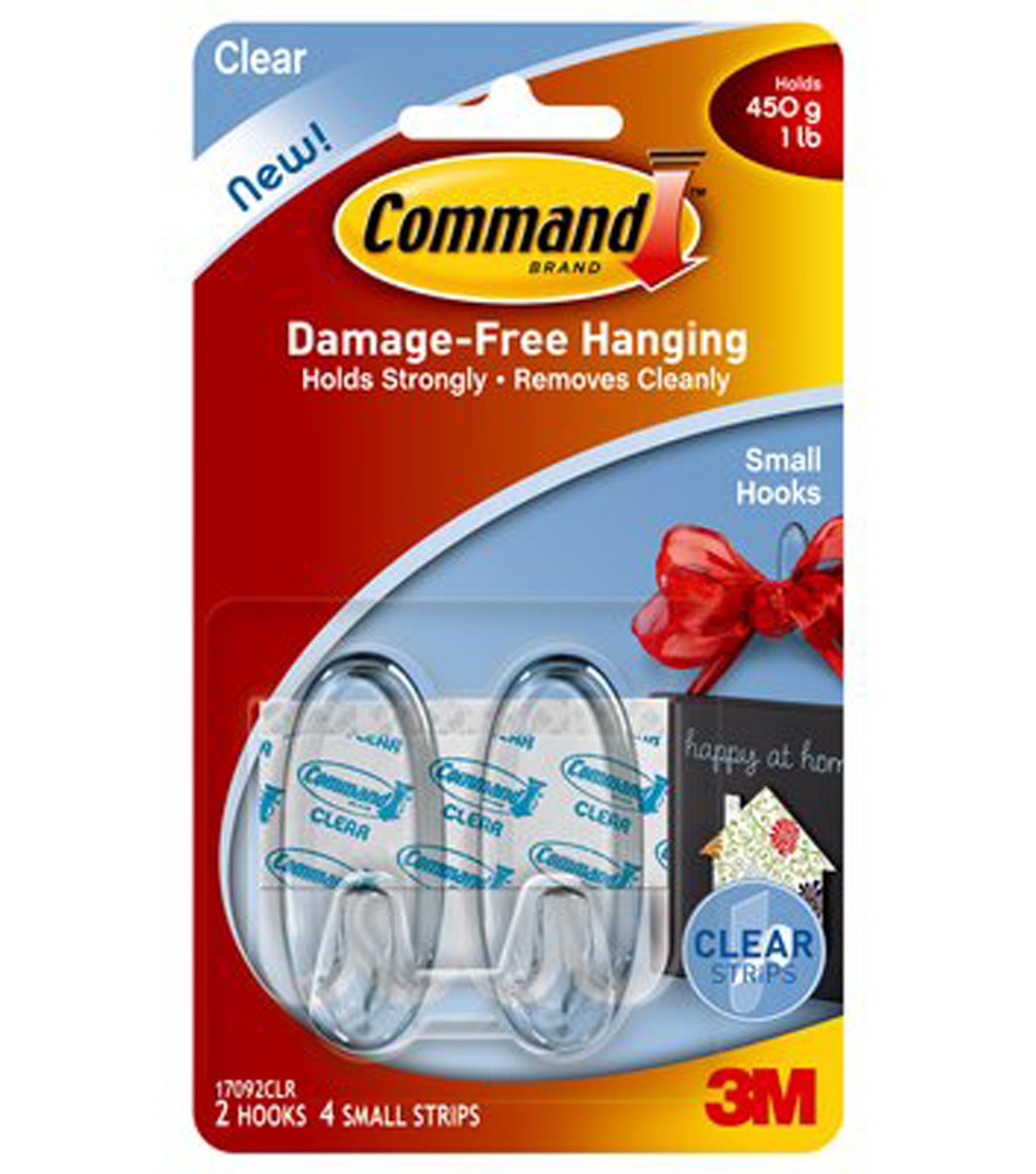 Command 1lb Clear Small Hooks & Strips 6ct