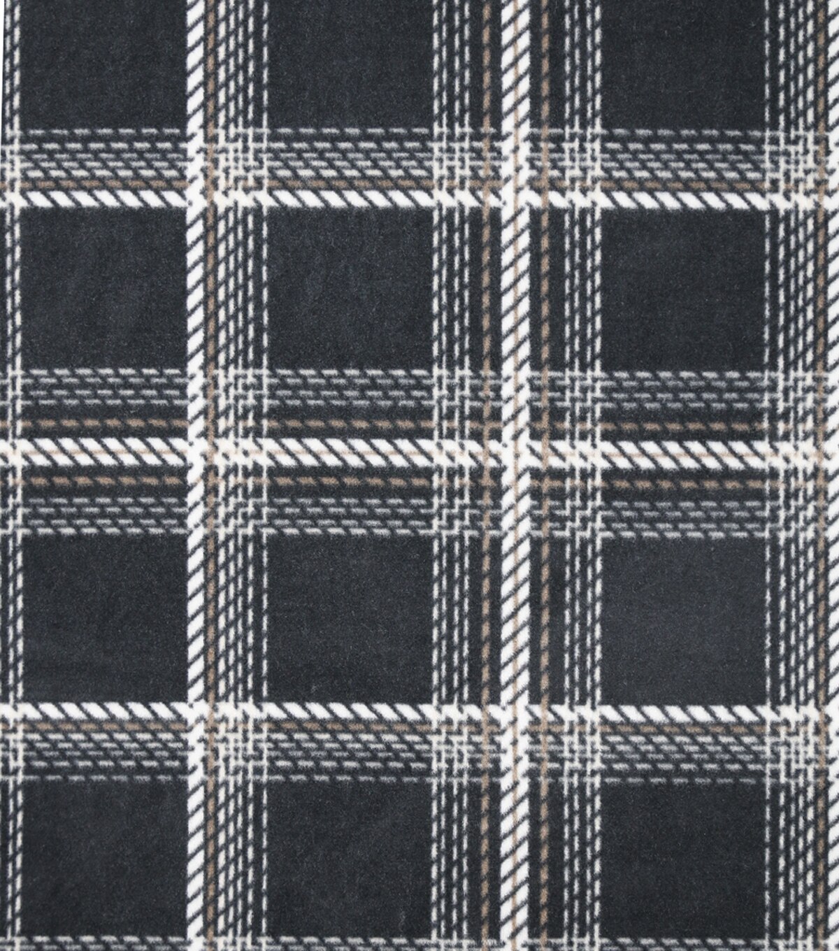 Luxe Fleece Fabric Black Taupe Plaid | JOANN