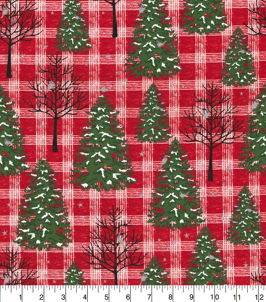 Random Trees on Plaid Glitter Christmas Cotton Fabric JOANN