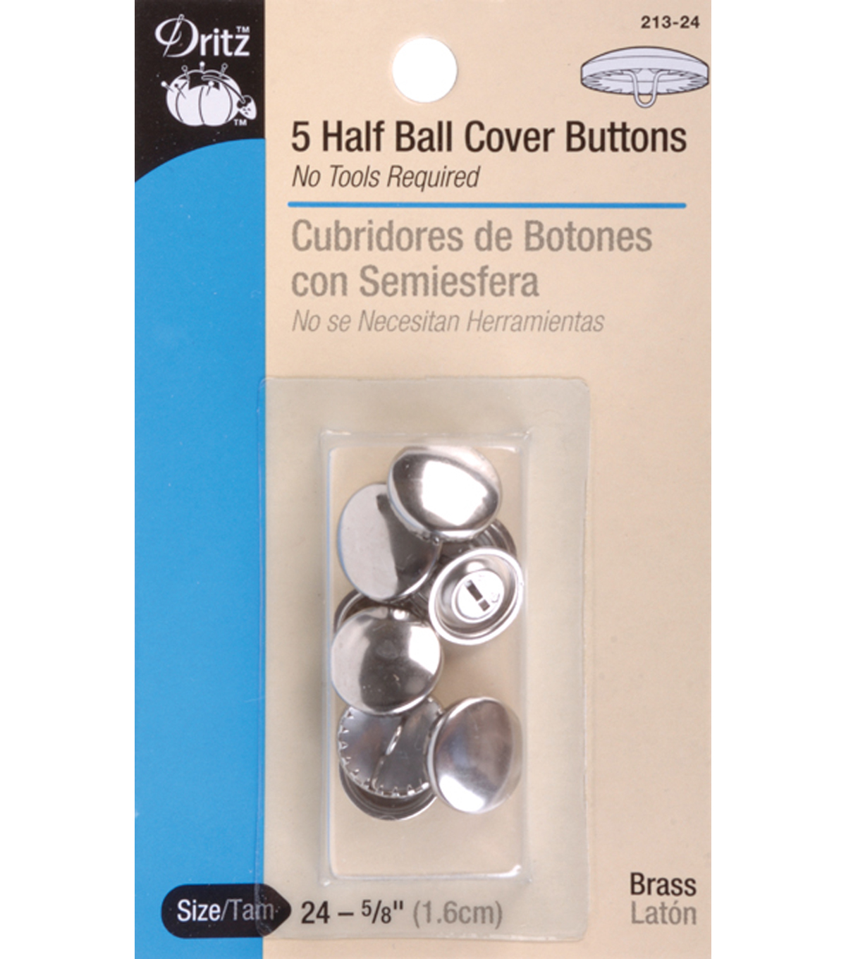 Size 18 Dritz 213-18 Half Ball Cover Buttons 7//16 5 Count