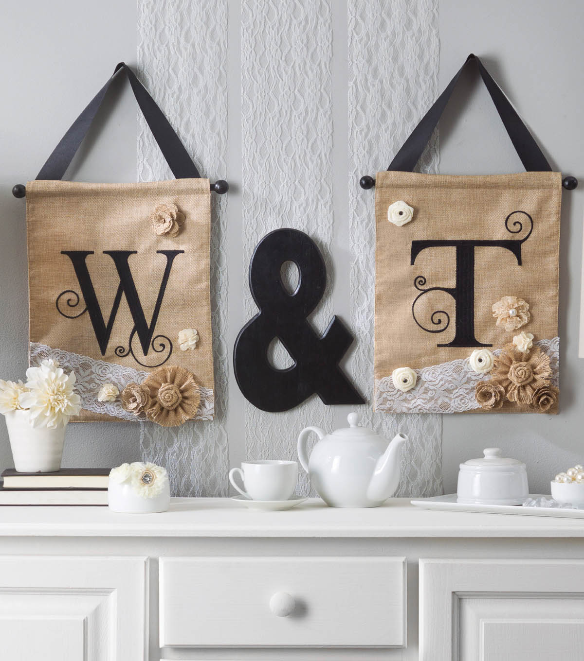 embellished initial letters on burlap wall hangings joann