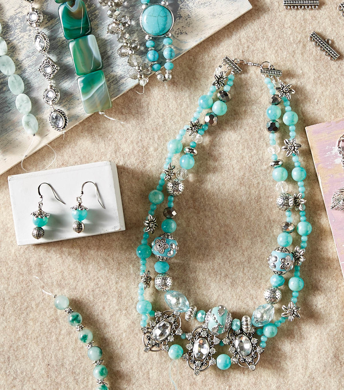 How To Make Chunky Turquoise Layered Necklace and Earrings